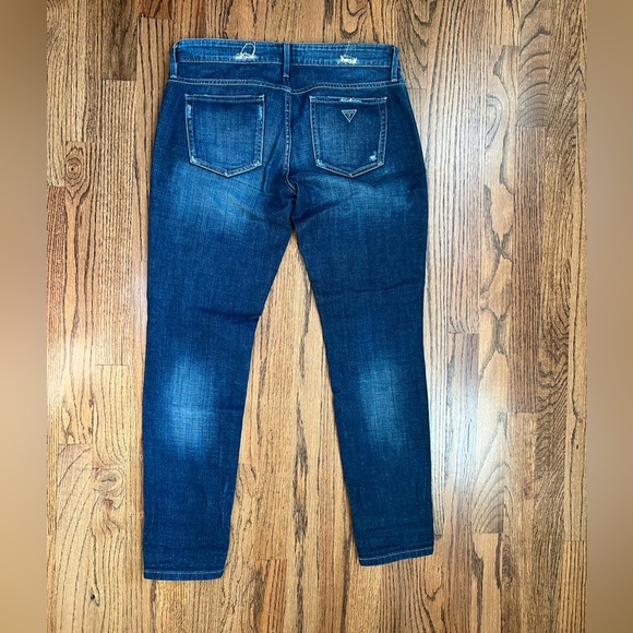Guess crop skinny low waisted dark denim vintage jeans with leopard print inside - Picture 2 of 5